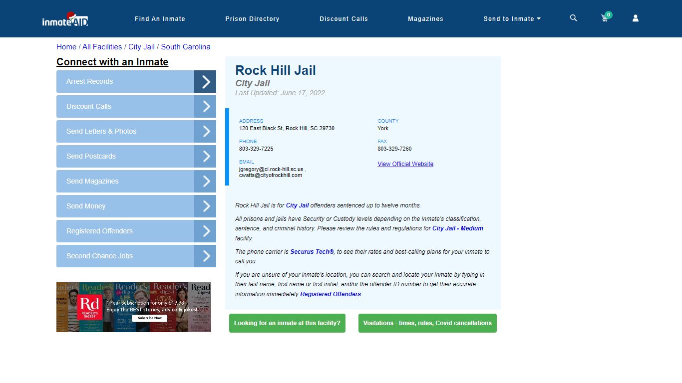 Rock Hill Jail | Inmate Locator